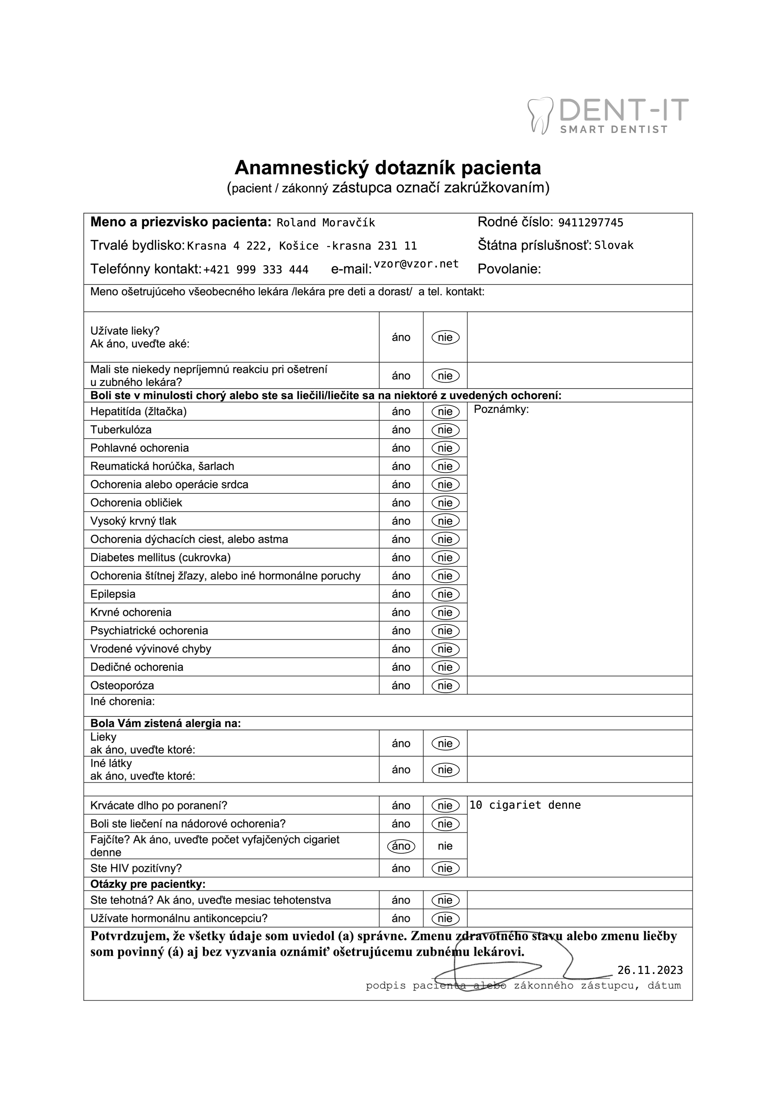 Anamnestický dotazník