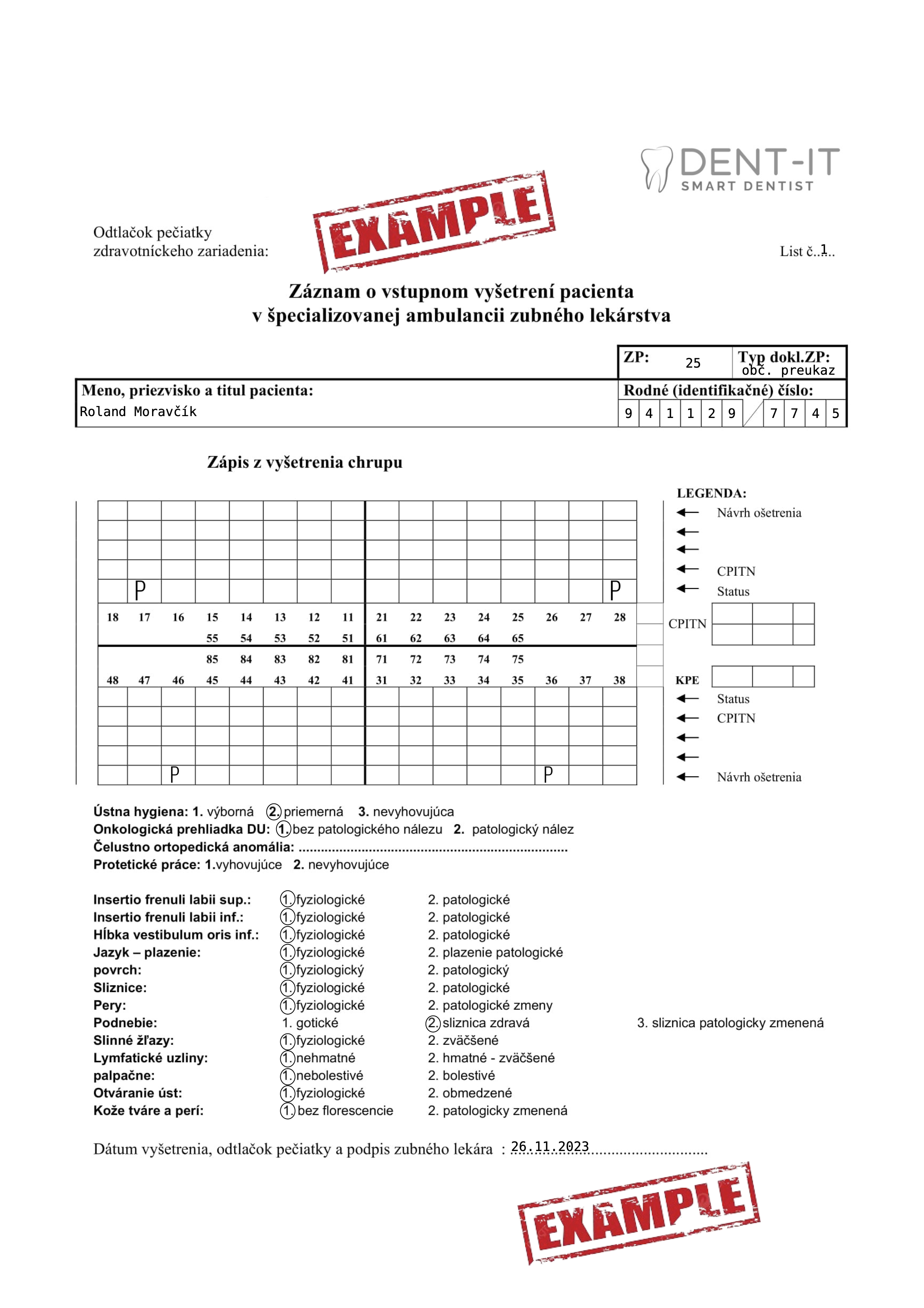 Záznam o vstupnom vyšetrení