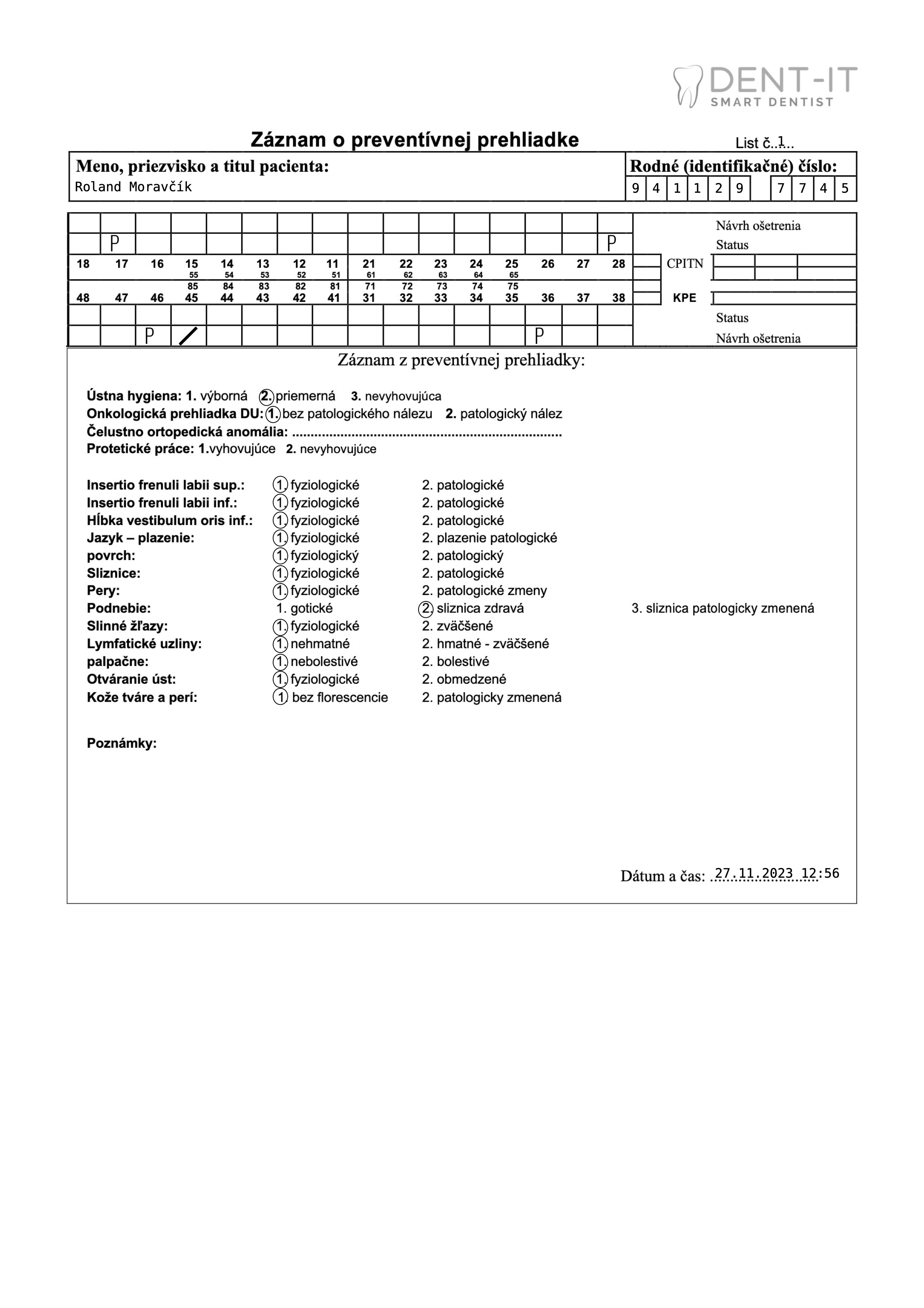 Záznam o preventívnej prehliadke